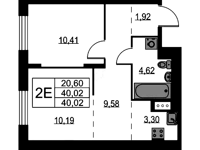1-комнатная квартира 40.02 м², 9/9 эт., ЖК «Квартал Лаголово»